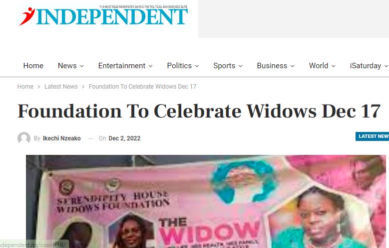NEWS - Independent Newspaper | Foundation To Celebrate Widows Dec 17